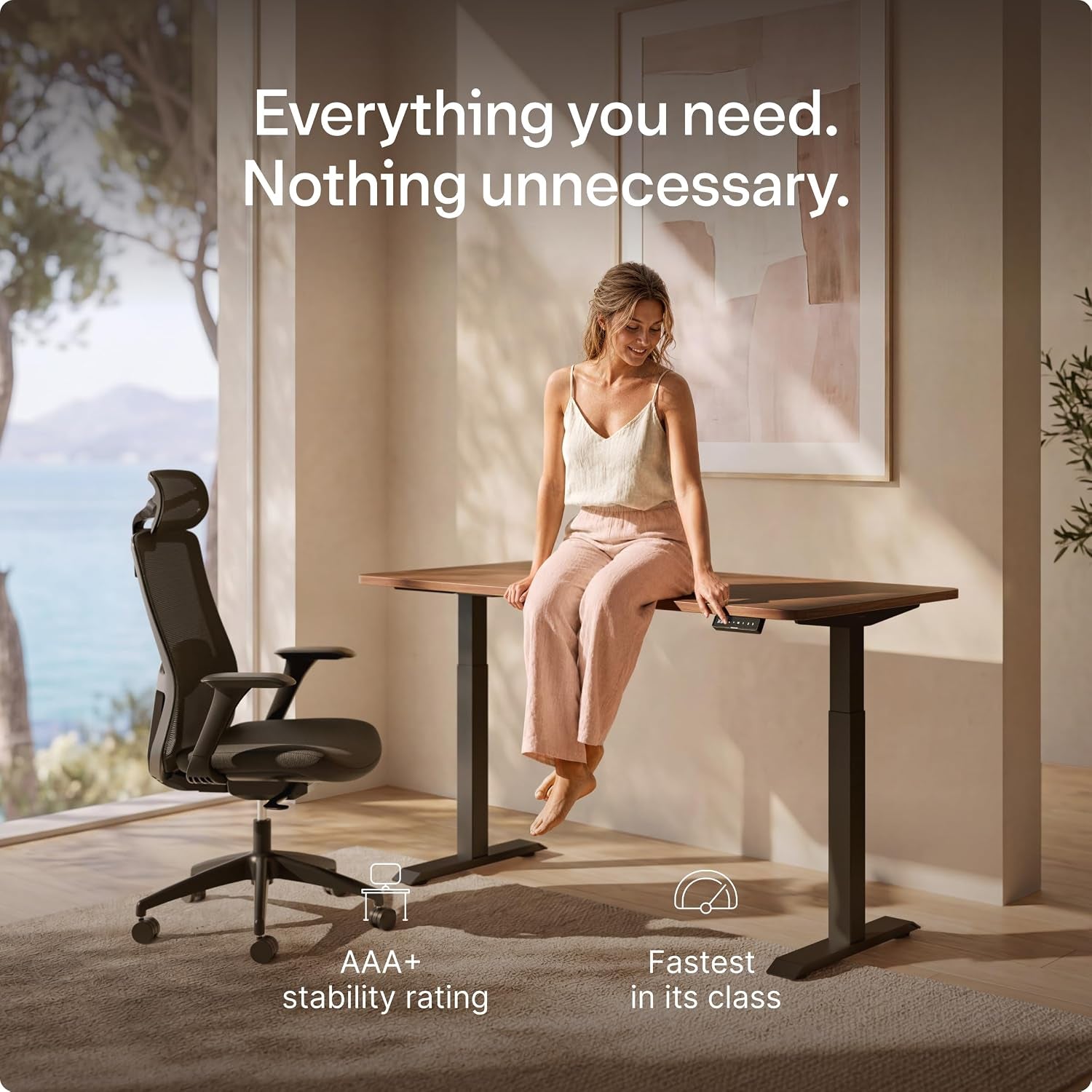 Homeone Standing Desk 60X30 — Ergonomic Sit Stand Home Office Desk, Made in Europe, Electric Dual Motor Height Adjustable, USB & USB-C Charging, Wobble-Free, Touchscreen, 3 Memory Presets