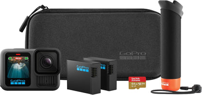 Gopro HERO13 Black Accessory Bundle - Includes the Handler, 2 Enduro Batteries, 2 Curved Adhesive Mounts, 64GB Sandisk Microsd Card, and Carrying Case