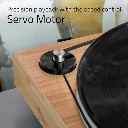 RT85 Reference High Fidelity Vinyl Turntable Record Player with Ortofon 2M Blue Cartridge, Acrylic Platter, Speed Control Motor, High Mass MDF Wood Plinth, Vibration Isolation Feet - Bamboo