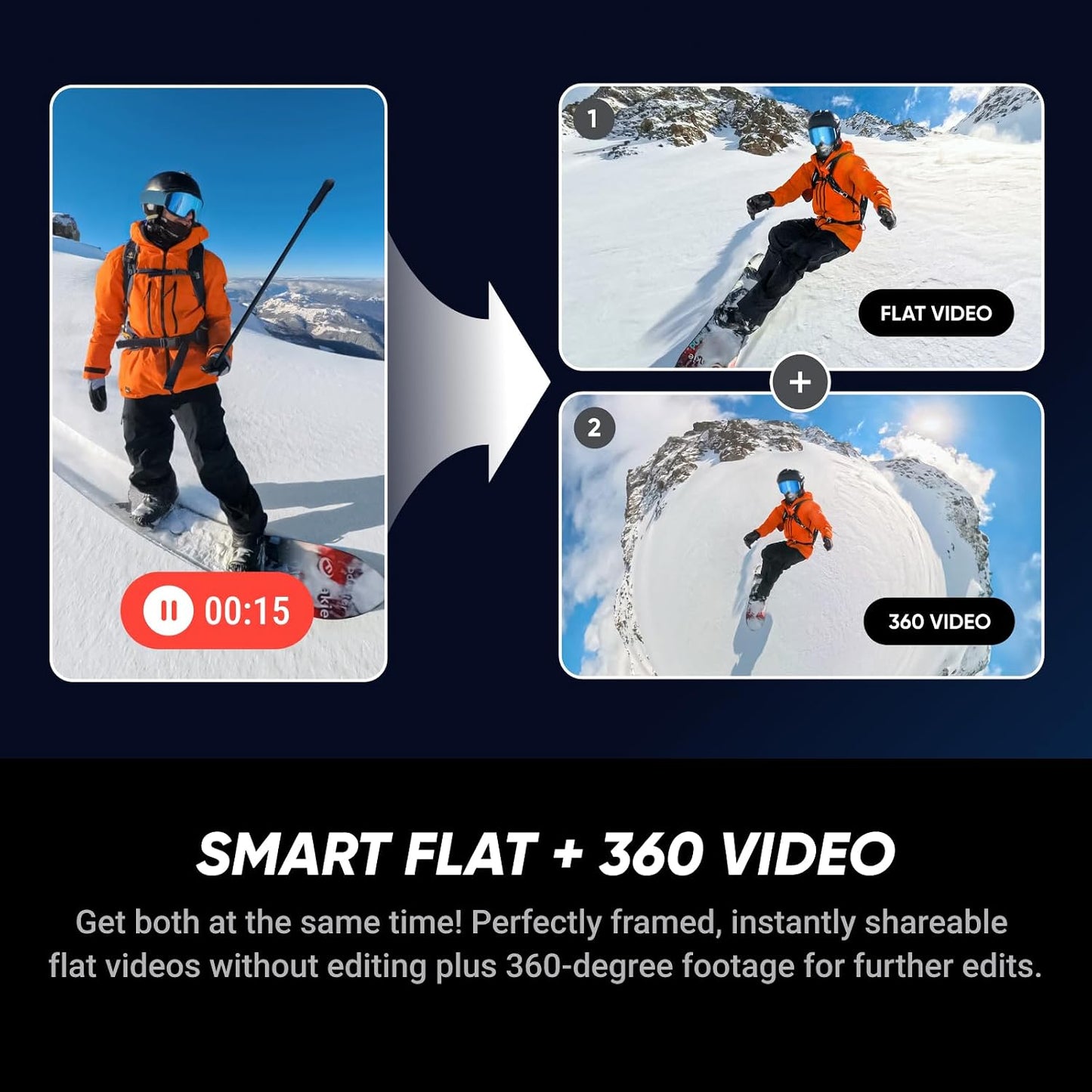 Insta360 X5 Snowboard Bundle - Waterproof 8K 360° Action Camera, Invisible Selfie Stick Effect, Leading Low Light, Rugged & Replaceable Lens, 3-Hour Battery, Clear Audio, Stabilization