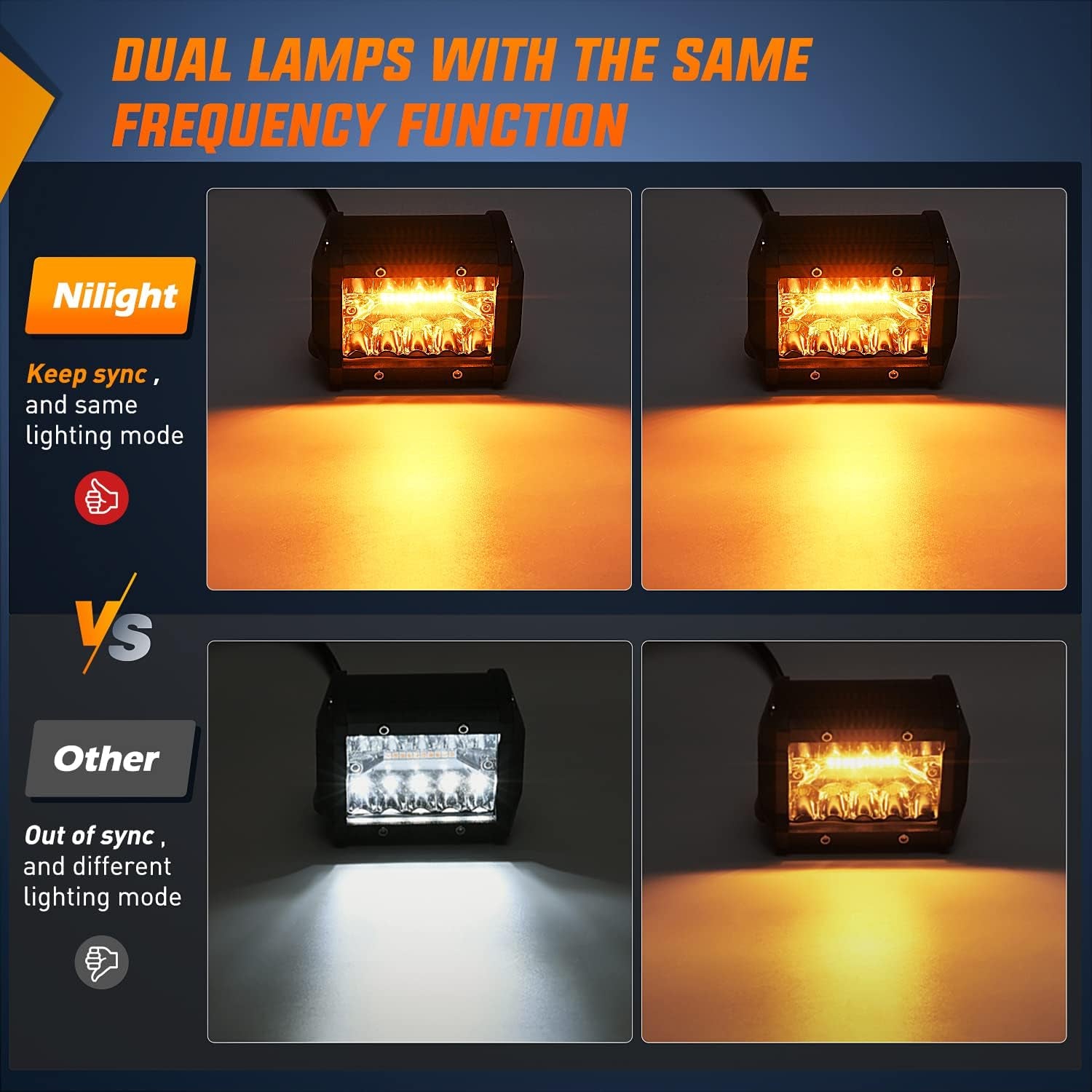 4Inch Amber White Strobe 6 Modes 60W LED Pod Light