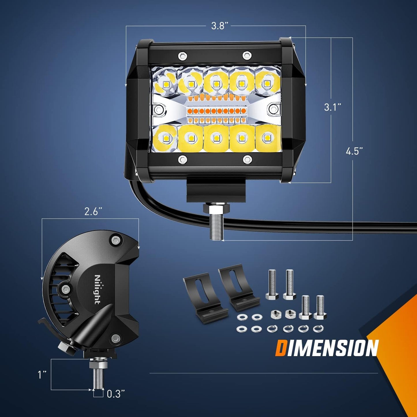 4Inch Amber White Strobe 6 Modes 60W LED Pod Light