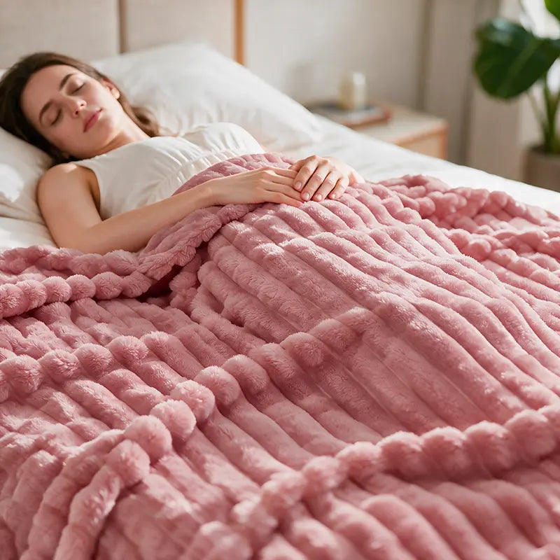 Jeffans 3D Striped Textured Fluffy Blanket, Fleece Throw Blanket,Soft Fleece Throw Blanket for Sofa & Bed, All Season Machine Washable Decorative Blanket, Perfect Gift for Home, Living Room & Dorm