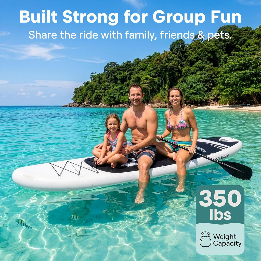 10’6” Inflatable Stand up Paddle Board with Premium SUP Accessories - 32” Wide Stable Design with Non-Slip EVA Deck Pad, for Youth and Adults, 350 Lbs. Capacity