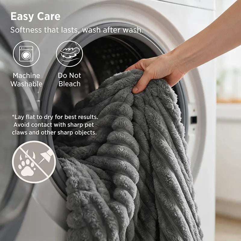 Jeffans 3D Striped Textured Fluffy Blanket, Fleece Throw Blanket,Soft Fleece Throw Blanket for Sofa & Bed, All Season Machine Washable Decorative Blanket, Perfect Gift for Home, Living Room & Dorm