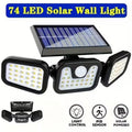 Solar Triple-Head Motion Sensor Wall Light, 3000LM 74 Leds, 270° Wide Angle, 2400Mah Battery, Motion Sensor Outdoor Light