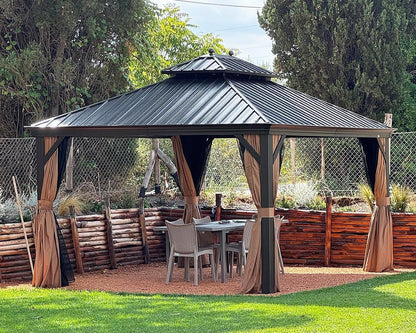 Outdoor Hardtop Gazebo 12' X 14' Bronze Metal 4.7" Wide Frame