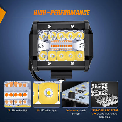 4Inch Amber White Strobe 6 Modes 60W LED Pod Light