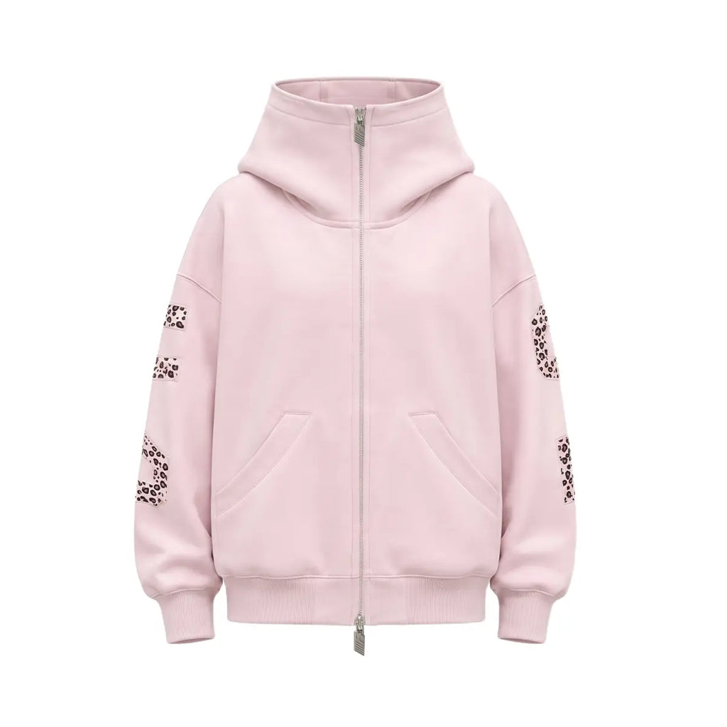 FDR Applique Letter Stand Collar Zip up Jacket & Leopard Panel Faux Two Piece Barrel Sweatpants Set Oversized Y2K Streetwear Unisex#Tiktokshopbacktoschool