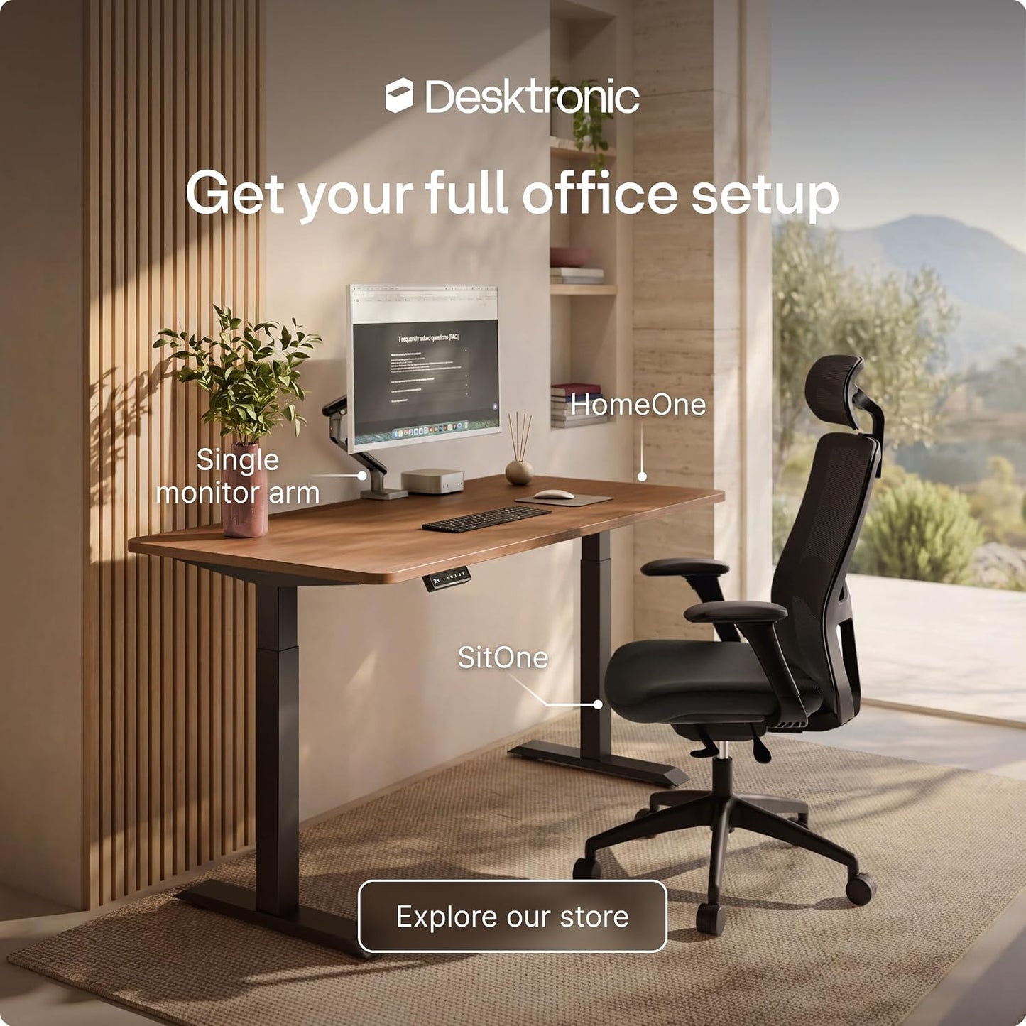 Homeone Standing Desk 60X30 — Ergonomic Sit Stand Home Office Desk, Made in Europe, Electric Dual Motor Height Adjustable, USB & USB-C Charging, Wobble-Free, Touchscreen, 3 Memory Presets