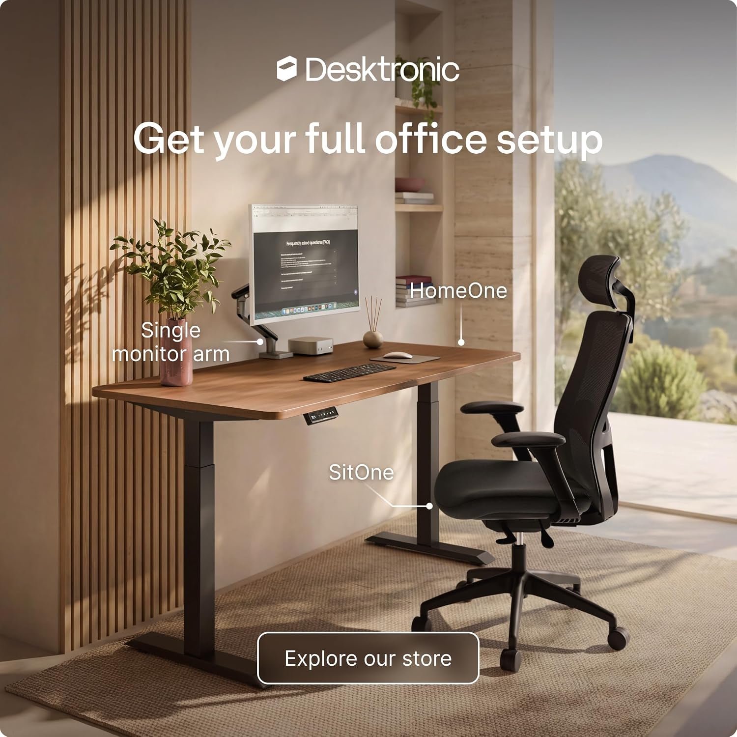 Homeone Standing Desk 60X30 — Ergonomic Sit Stand Home Office Desk, Made in Europe, Electric Dual Motor Height Adjustable, USB & USB-C Charging, Wobble-Free, Touchscreen, 3 Memory Presets