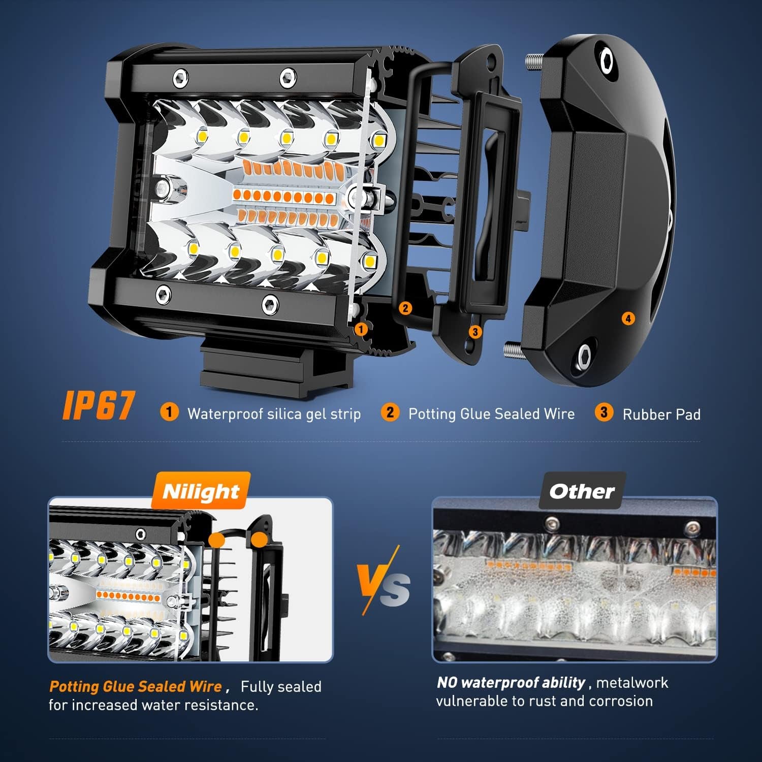 4Inch Amber White Strobe 6 Modes 60W LED Pod Light