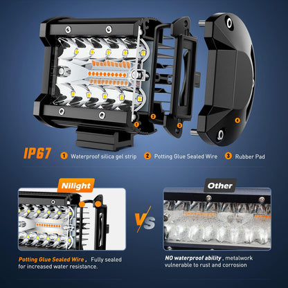 4Inch Amber White Strobe 6 Modes 60W LED Pod Light
