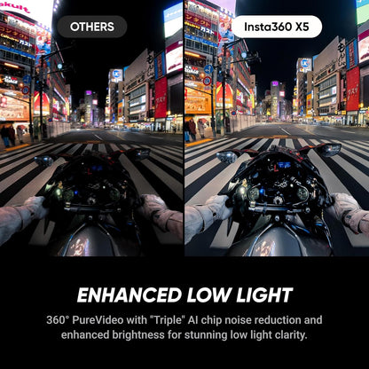Insta360 X5 Motorcycle Bundle - Waterproof 8K 360° Action Camera, Rugged & Replaceable Lens, 3-Hour Battery, Clear Audio, Stabilization, Invisible Selfie Stick Effect, Leading Low Light