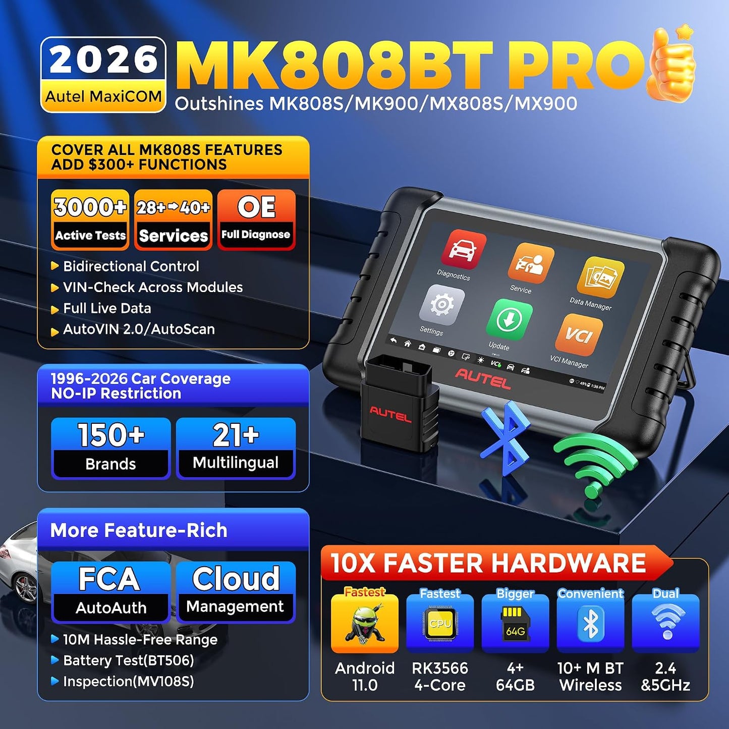 Scanner Maxicom MK808BT PRO, 2026 Newer Bidirectional Tool as MK900BT