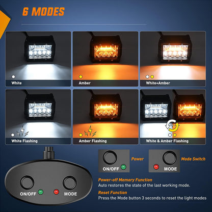 4Inch Amber White Strobe 6 Modes 60W LED Pod Light