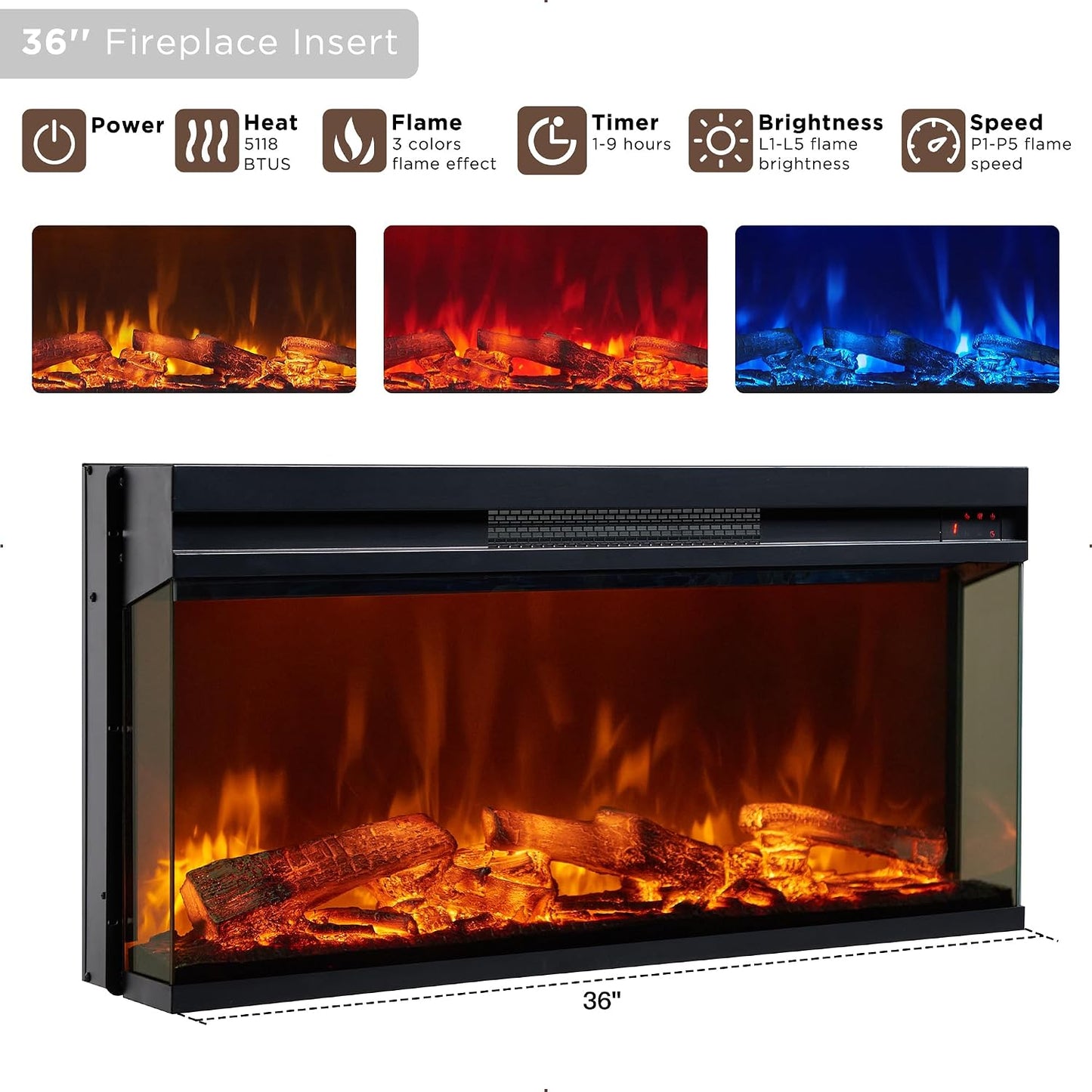 3-Sided Glass Farmhouse Fireplace TV Stand for Tvs up to 80'', Highboy Entertainment Center with Glass Door Storage Cabinet, 70'' Large TV Stands with 36'' Electric Fireplace, Dark Rustic Oak