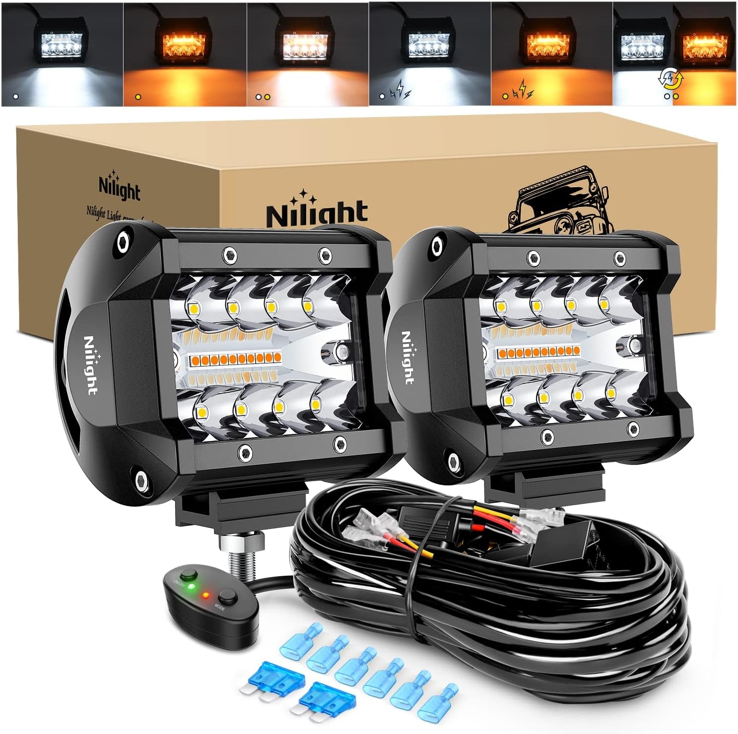 4Inch Amber White Strobe 6 Modes 60W LED Pod Light