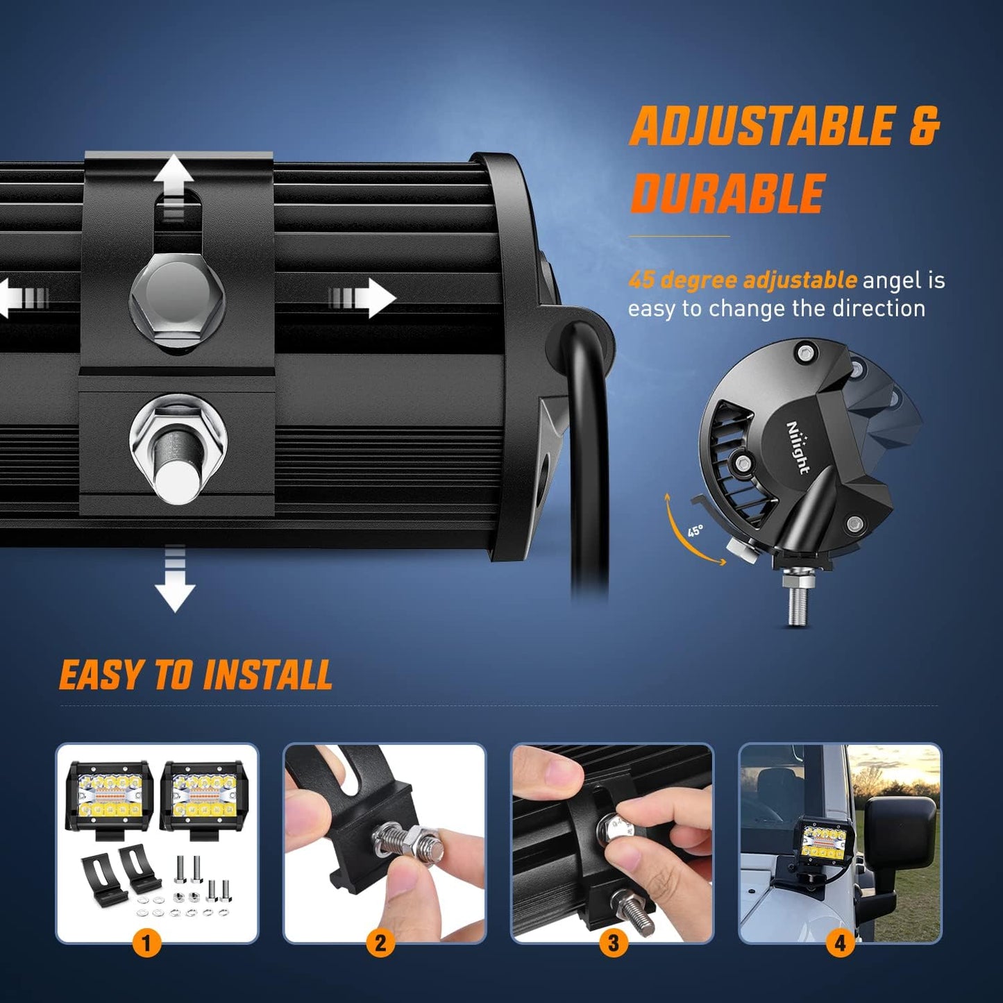 4Inch Amber White Strobe 6 Modes 60W LED Pod Light