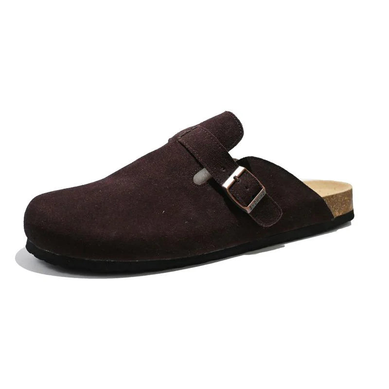 Snowind Women Men round Toe Cork Footbed Clogs with Adjustable Flat Buckle, Suede Texture, and Casual Outdoor Slip-On Design