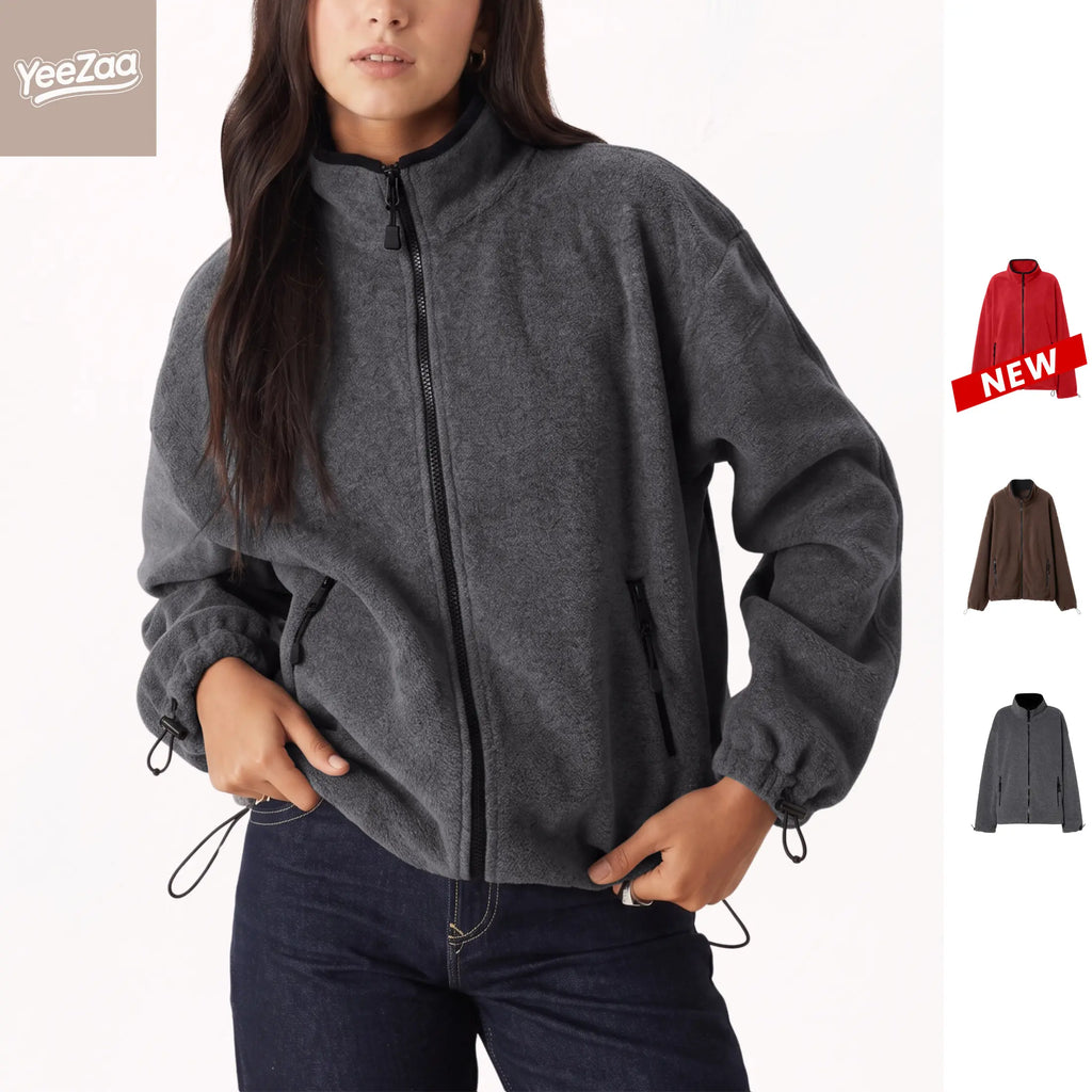 Yeezaa Zip up Fleece Jacket for Women Outerwear Coat 2026 Fashion Fall Winter Casual Classic-Fit Polar Soft Full-Zip Zip up Zipper up Jackets with Pocket Coats