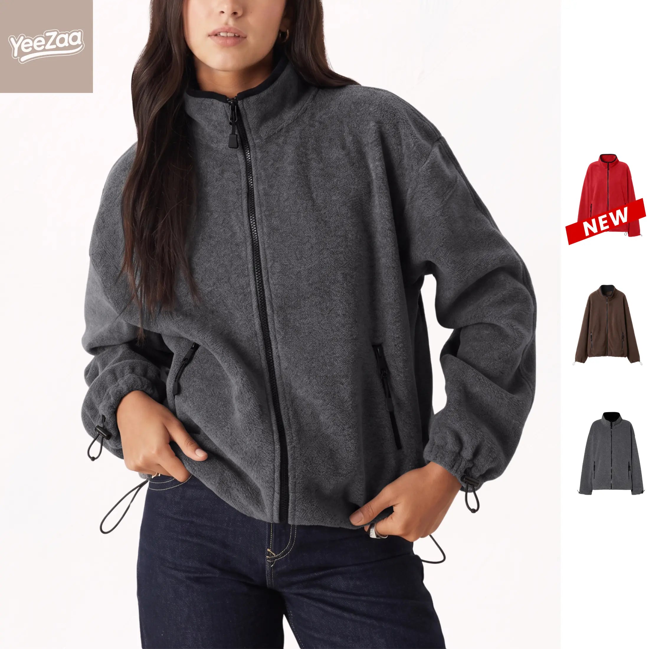 Yeezaa Zip up Fleece Jacket for Women Outerwear Coat 2026 Fashion Fall Winter Casual Classic-Fit Polar Soft Full-Zip Zip up Zipper up Jackets with Pocket Coats