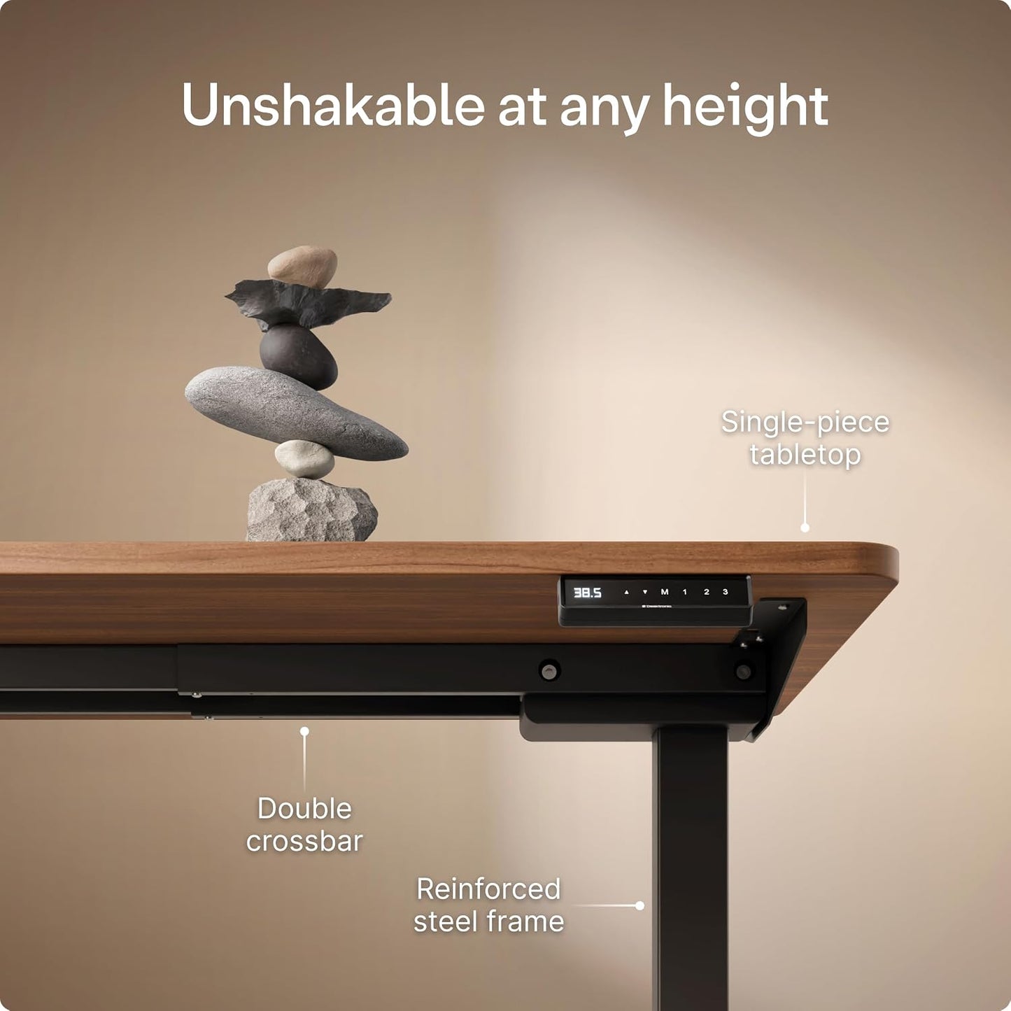 Homeone Standing Desk 60X30 — Ergonomic Sit Stand Home Office Desk, Made in Europe, Electric Dual Motor Height Adjustable, USB & USB-C Charging, Wobble-Free, Touchscreen, 3 Memory Presets