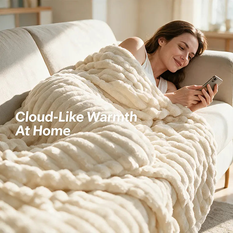 Jeffans 3D Striped Textured Fluffy Blanket, Fleece Throw Blanket,Soft Fleece Throw Blanket for Sofa & Bed, All Season Machine Washable Decorative Blanket, Perfect Gift for Home, Living Room & Dorm