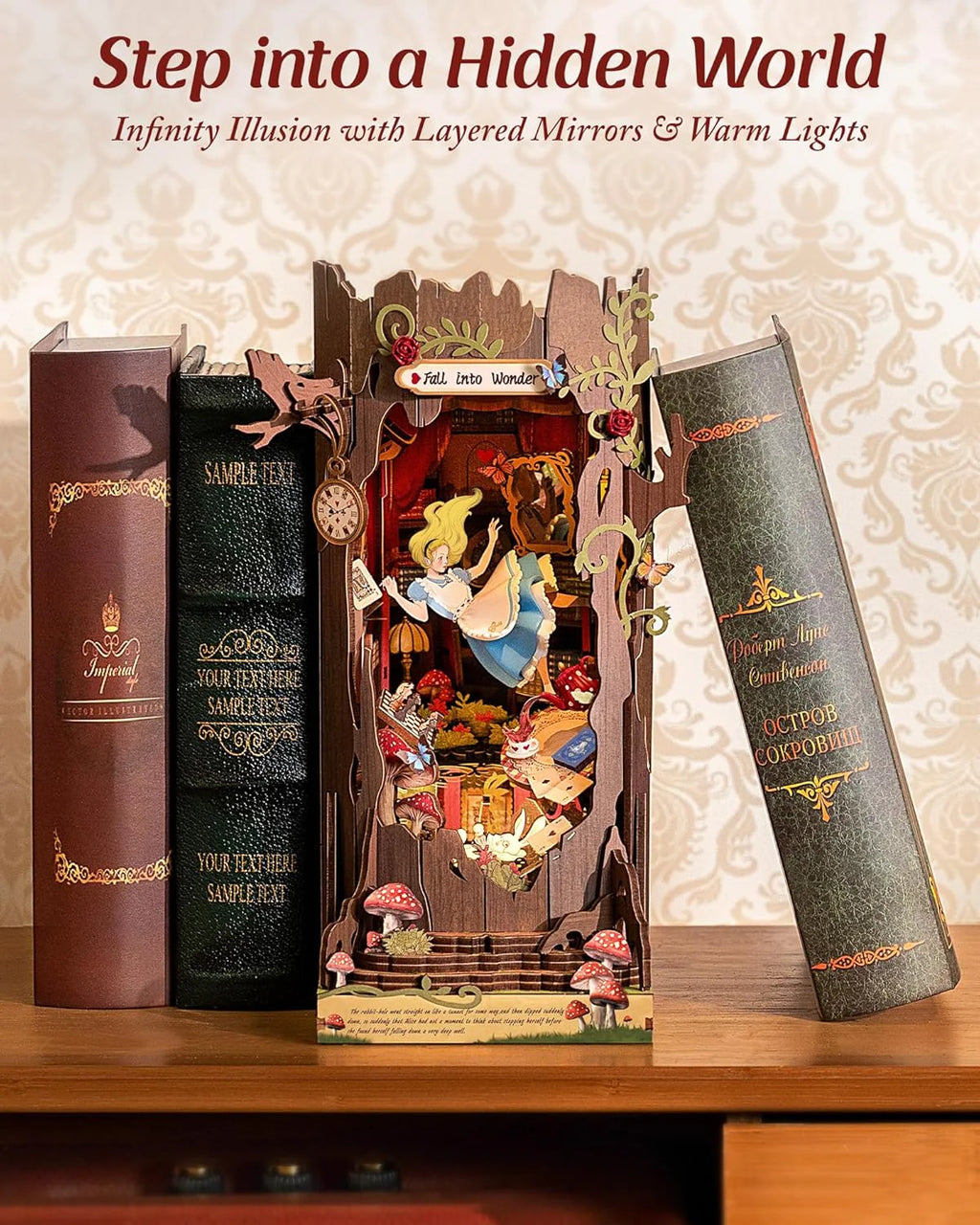 Book Nook Kit, Fairy Tale Princess DIY Miniature House Kit, Fall into Wonder 3D Wooden Puzzle Bookends, Tiny House Bookshelf Decor Creative Decorative Unique Gifts for Adults & Teens
