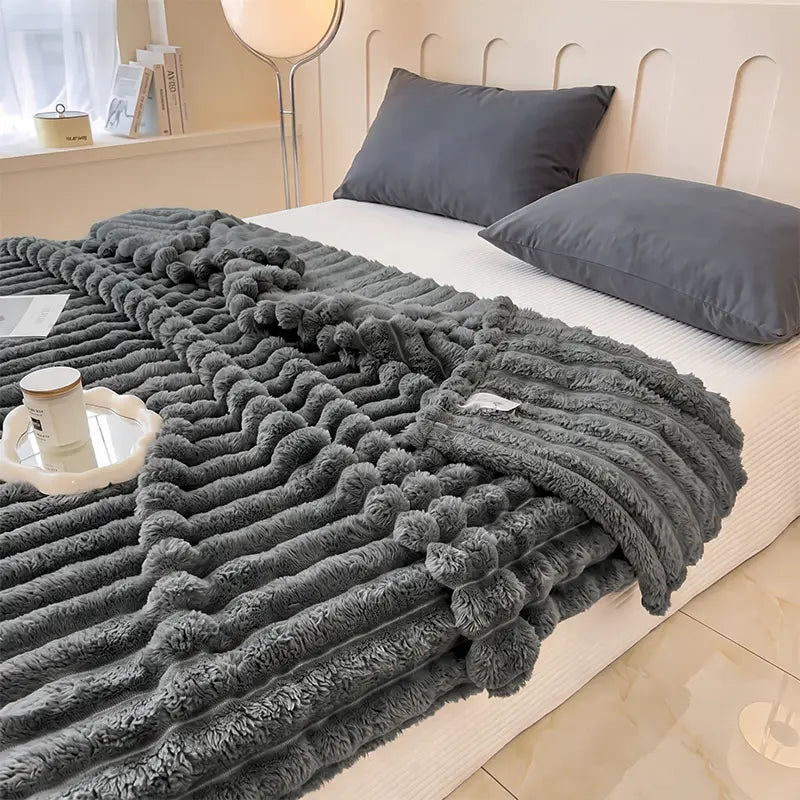 Jeffans 3D Striped Textured Fluffy Blanket, Fleece Throw Blanket,Soft Fleece Throw Blanket for Sofa & Bed, All Season Machine Washable Decorative Blanket, Perfect Gift for Home, Living Room & Dorm