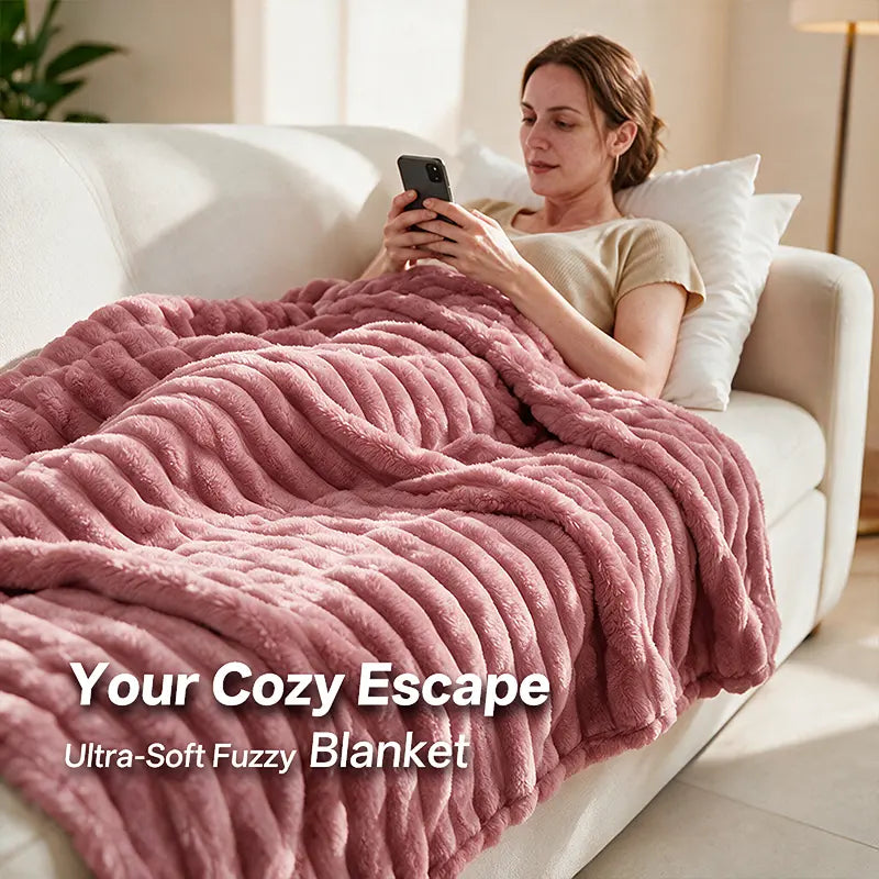 Jeffans 3D Striped Textured Fluffy Blanket, Fleece Throw Blanket,Soft Fleece Throw Blanket for Sofa & Bed, All Season Machine Washable Decorative Blanket, Perfect Gift for Home, Living Room & Dorm