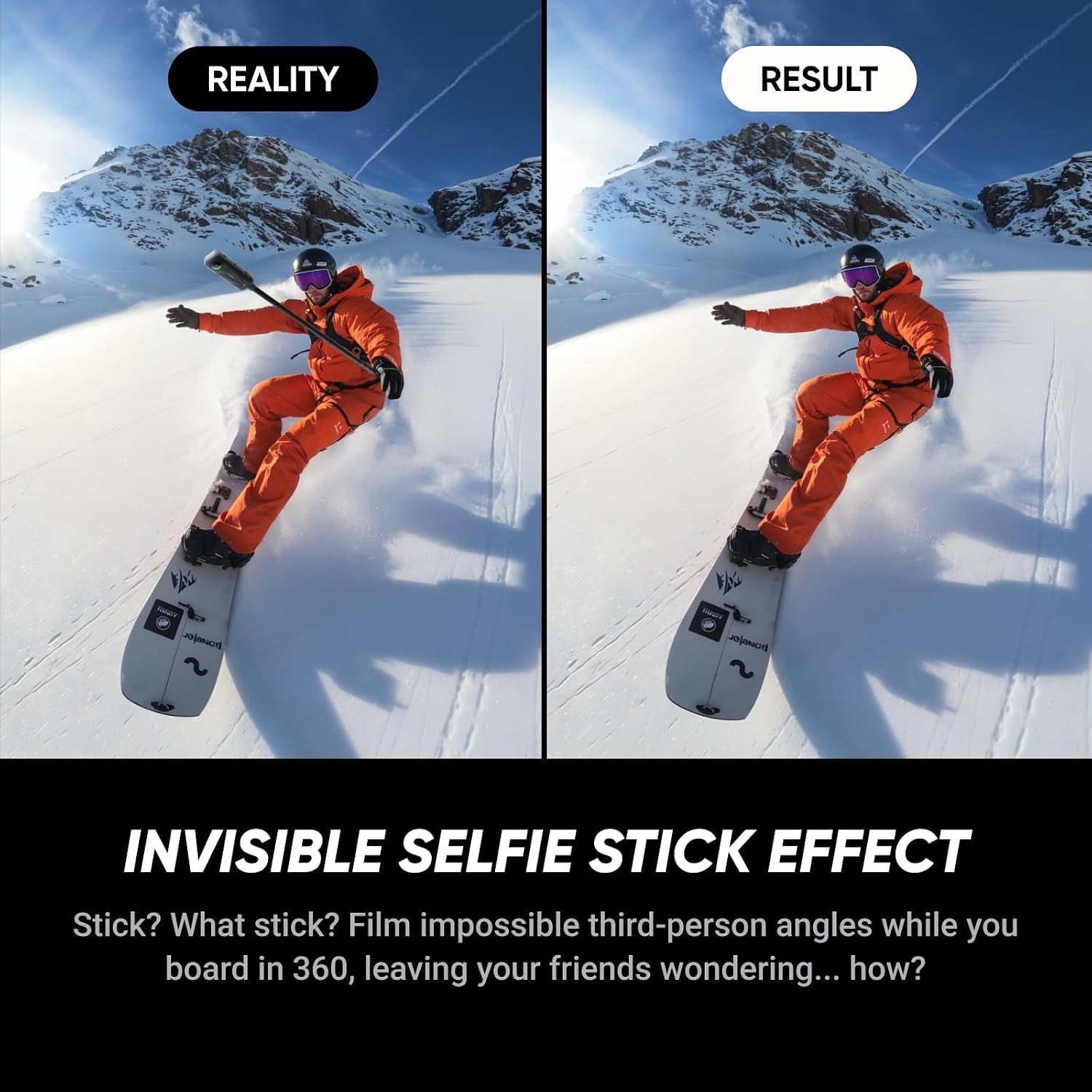 Insta360 X5 Snowboard Bundle - Waterproof 8K 360° Action Camera, Invisible Selfie Stick Effect, Leading Low Light, Rugged & Replaceable Lens, 3-Hour Battery, Clear Audio, Stabilization