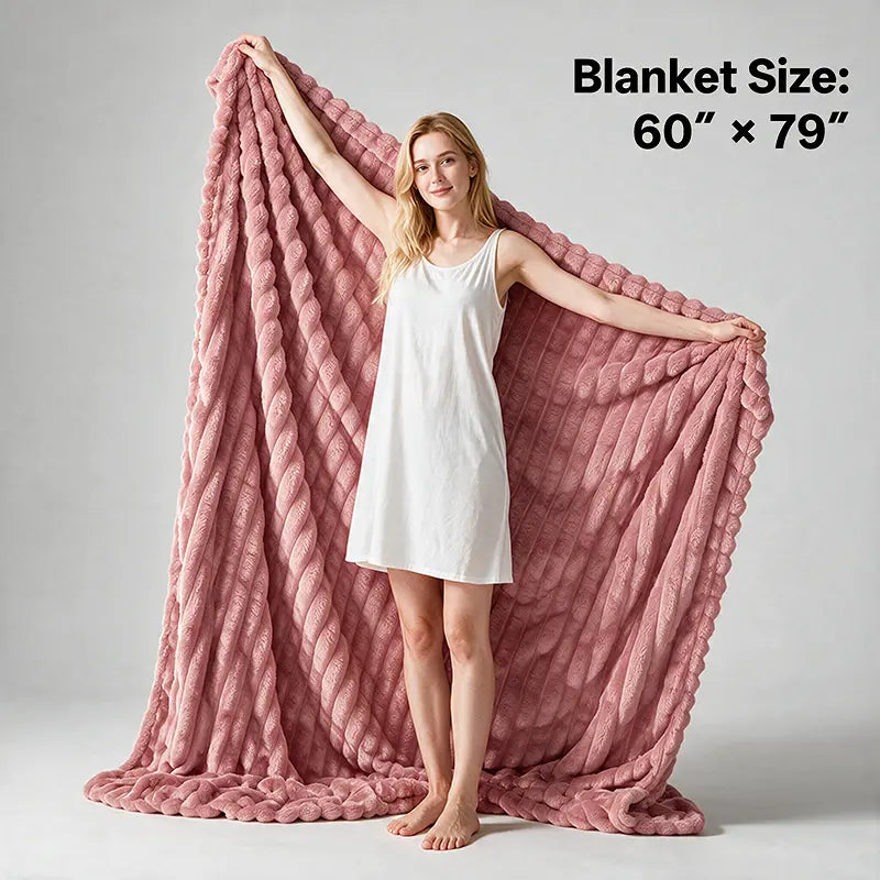 Jeffans 3D Striped Textured Fluffy Blanket, Fleece Throw Blanket,Soft Fleece Throw Blanket for Sofa & Bed, All Season Machine Washable Decorative Blanket, Perfect Gift for Home, Living Room & Dorm