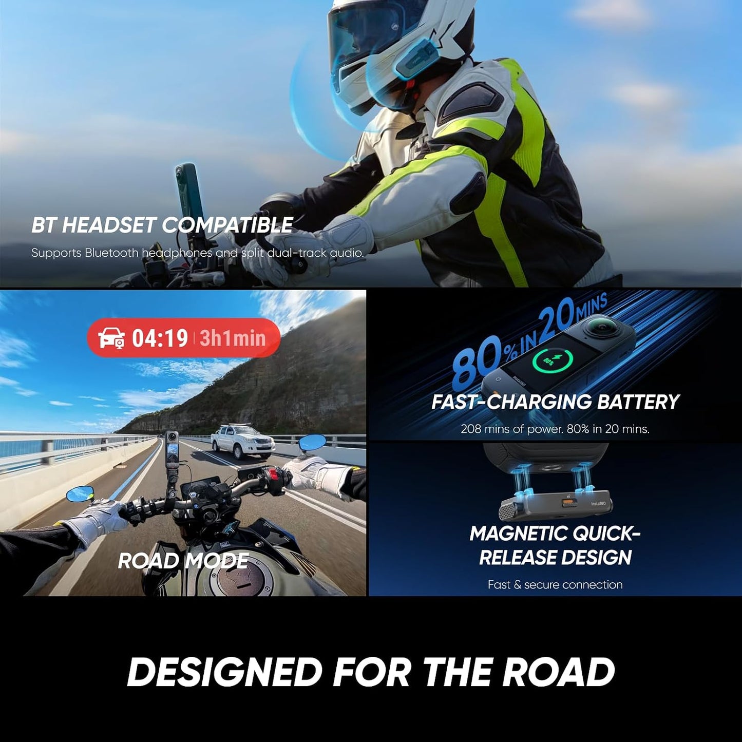 Insta360 X5 Motorcycle Bundle - Waterproof 8K 360° Action Camera, Rugged & Replaceable Lens, 3-Hour Battery, Clear Audio, Stabilization, Invisible Selfie Stick Effect, Leading Low Light
