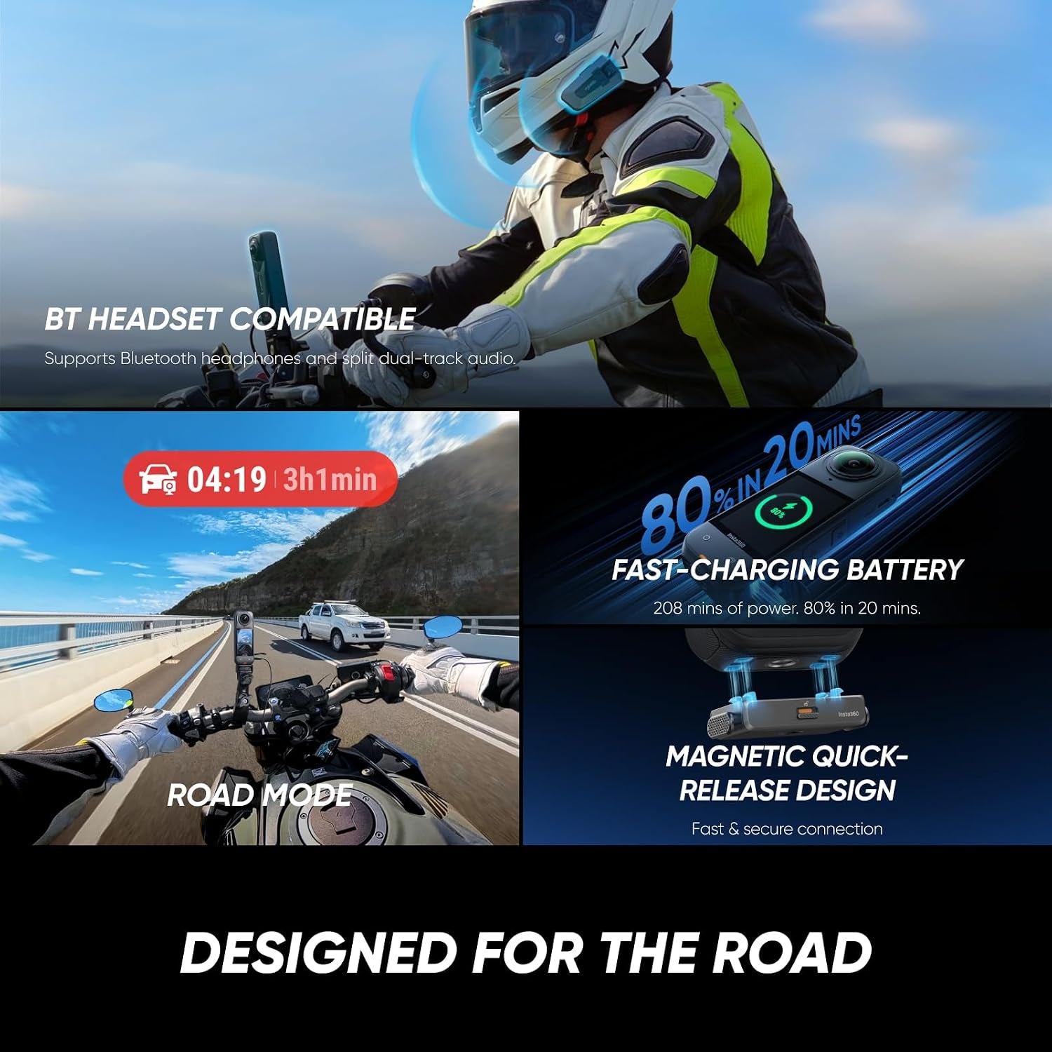 Insta360 X5 Motorcycle Bundle - Waterproof 8K 360° Action Camera, Rugged & Replaceable Lens, 3-Hour Battery, Clear Audio, Stabilization, Invisible Selfie Stick Effect, Leading Low Light