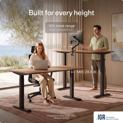Homeone Standing Desk 60X30 — Ergonomic Sit Stand Home Office Desk, Made in Europe, Electric Dual Motor Height Adjustable, USB & USB-C Charging, Wobble-Free, Touchscreen, 3 Memory Presets
