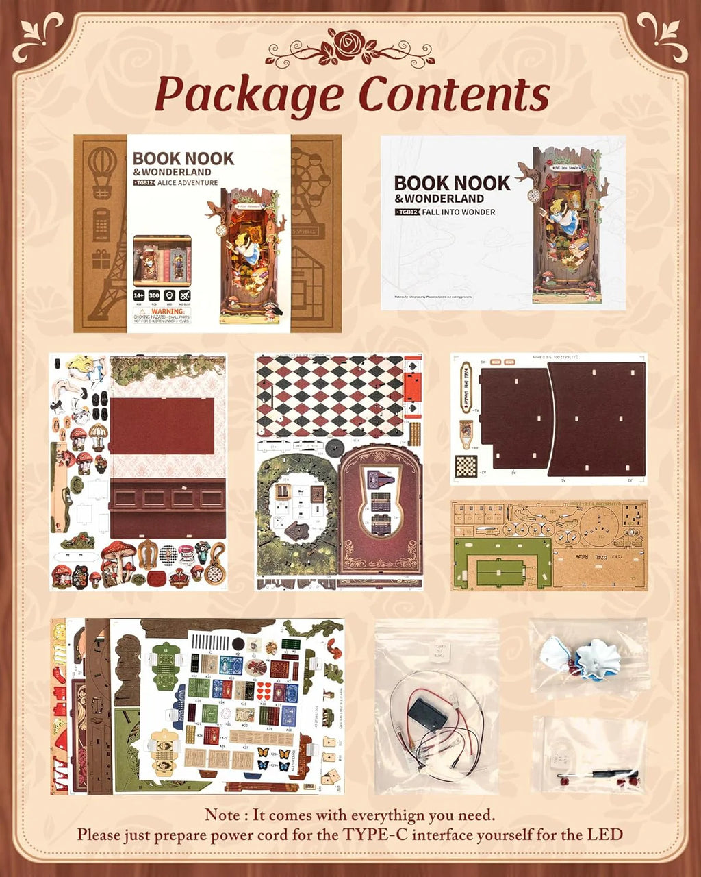 Book Nook Kit, Fairy Tale Princess DIY Miniature House Kit, Fall into Wonder 3D Wooden Puzzle Bookends, Tiny House Bookshelf Decor Creative Decorative Unique Gifts for Adults & Teens