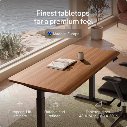 Homeone Standing Desk 60X30 — Ergonomic Sit Stand Home Office Desk, Made in Europe, Electric Dual Motor Height Adjustable, USB & USB-C Charging, Wobble-Free, Touchscreen, 3 Memory Presets